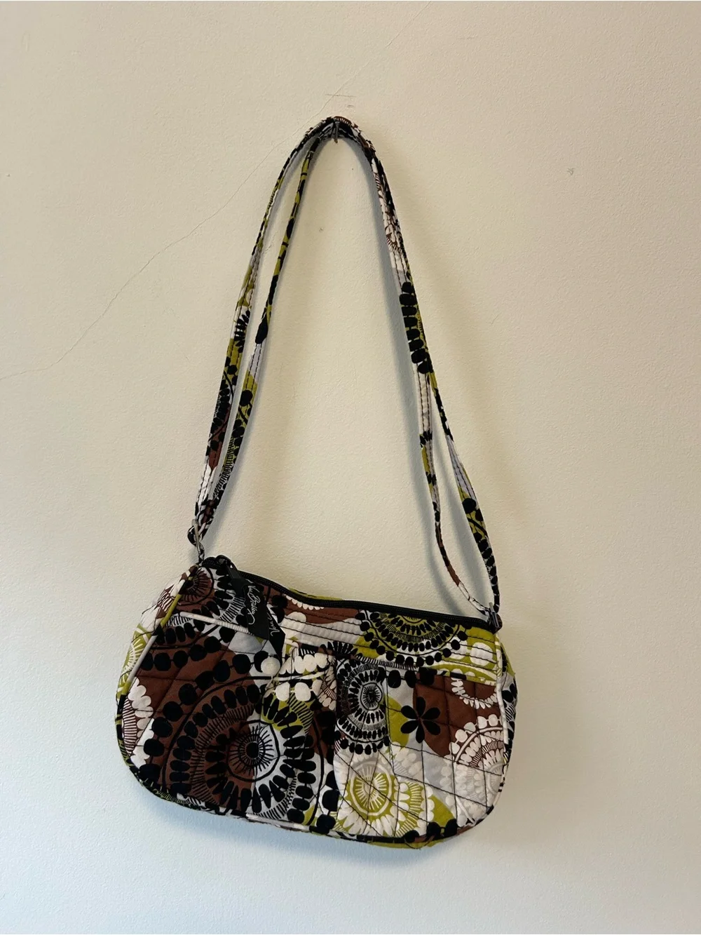 Vera Bradley Brown Multi Quilted Floral Shoulder Bag with Olive Accents
